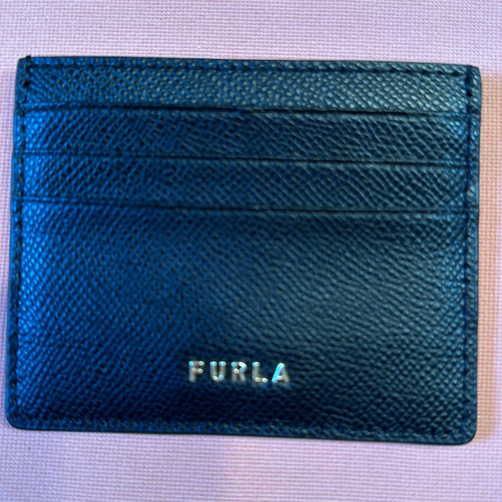 New FURLA Leather Card Case. Black.